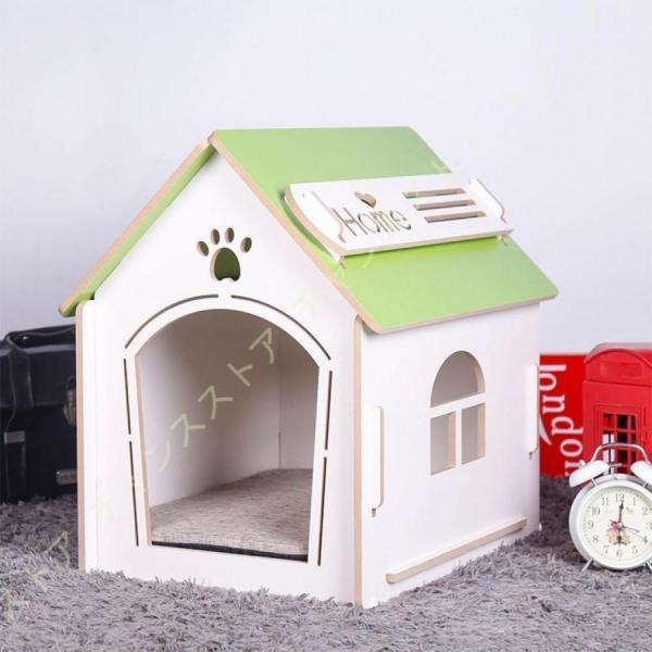 [JUI3N]犬ハウス天然木小型犬木目調夏犬小屋ペットハウス猫ハウス猫ベッド室内用ペットベッド窓あり寝床錦組み立て簡単マット付き中型犬ネコ用_4