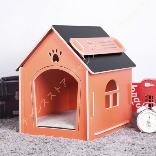 [JUI3N]犬ハウス天然木小型犬木目調夏犬小屋ペットハウス猫ハウス猫ベッド室内用ペットベッド窓あり寝床錦組み立て簡単マット付き中型犬ネコ用_5