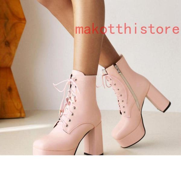 ショートブーツ ヒール 編み上げブーツ ブーツ レースアップ