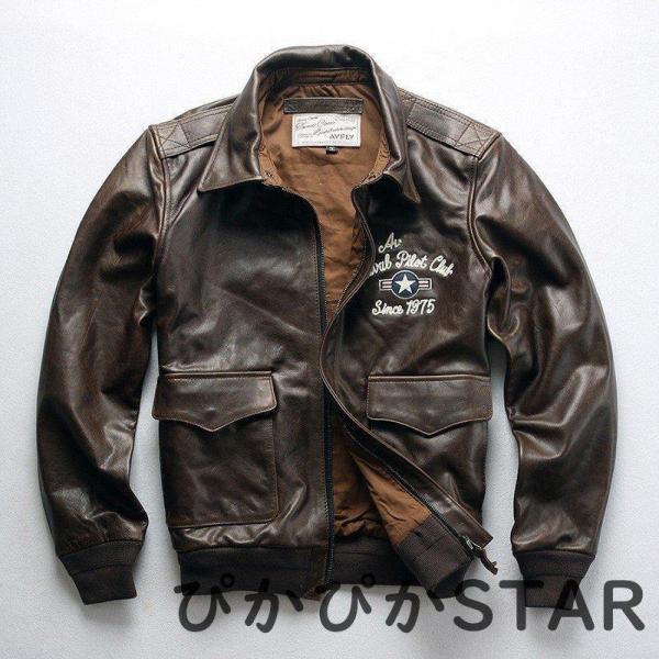 フライトジャケット 刺繍 アメリカ空軍服 ライダースジャケット ジャケット 牛革 折り襟 レザージャケット 革ジャン メンズ カッコイイおすすめ 本革フライトジャケット 刺繍 アメリカA2空軍服 ライダースジャケット