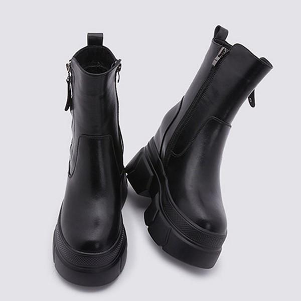 厚底 ショートブーツ レディース ヒール：10CMヒール 牛革