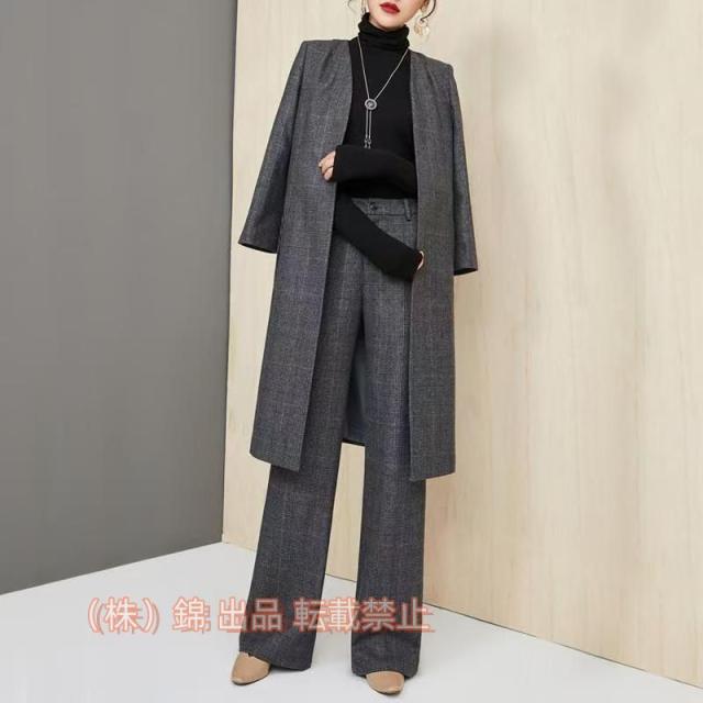 卒業式 スーツ 母 セットアップ レディース株式会社錦 春 ブレザー ワイドパンツ 服 ジャケット 秋 冬 ハイウエスト ウエストゴム おしゃれ 長袖 通勤 OL