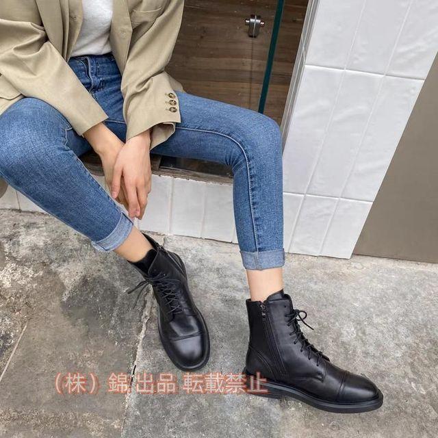 ショートブーツ レディース ブーツ 編み上げブーツ ミドルブーツ レースアップブーツ 春 株式会社錦 疲れない 幅広靴 レースアップ 春ブーツ 本革調 3E ワイズ