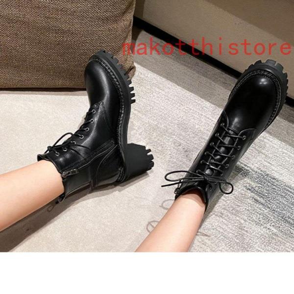 ブーツ ラウンドトゥ トラックソール レースアッ 厚底 編み上げ ワークブーツ レディース ショートブーツ ブラック 秋冬 株式会社錦クッション 軽量 軽い 低反発 ブーツ ラウンドトゥ トラックソール レースアッ 厚底 編み上げ ワーク