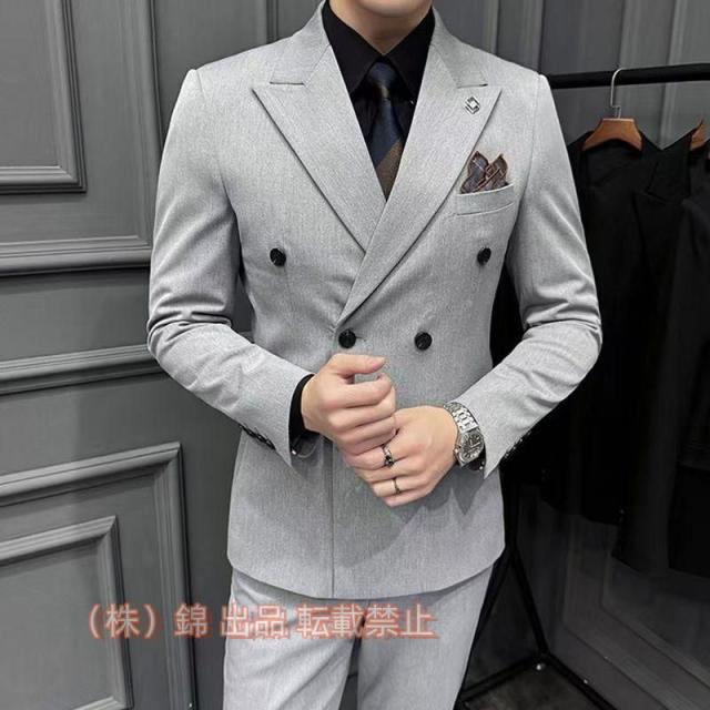 ダブルボタンメンズスーツメンズ3ピースセットアップフォーマル結婚式二次会成人式卒業式就職活動錦テーラードジャケット大きいサイズビジネススーツ