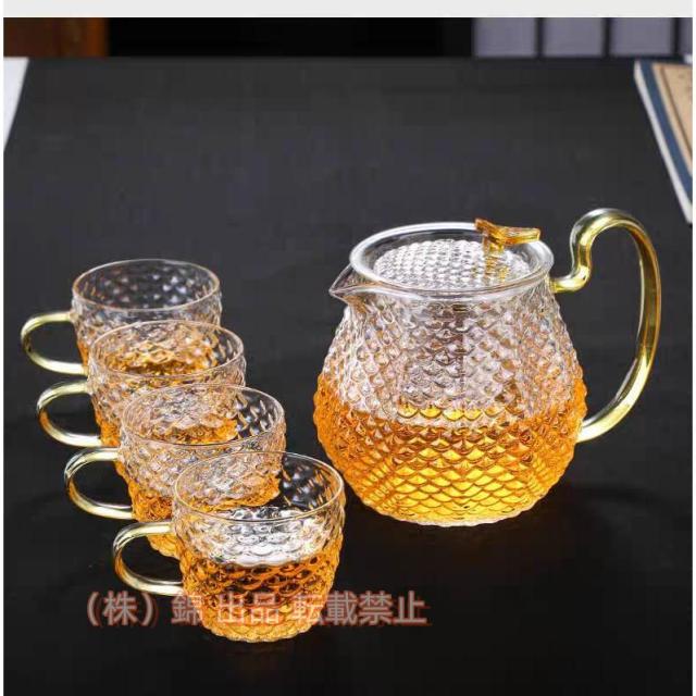 耐熱ガラスティーポットセットおしゃれ急須ガラス紅茶ポット直火可茶器600ml大容量茶こし付き業務用飲食店株式会社錦お店用ティーパーティに大活躍(600ml+1