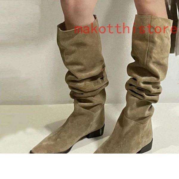 くしゅくしゅブーツレディースチャンキーヒールロングブーツカジュアルエンジニアライダースブーツローヒール株式会社錦高筒ブーツシンプルファッション防水 くしゅくしゅブーツレディースチャンキーヒールロングブーツカジュアル