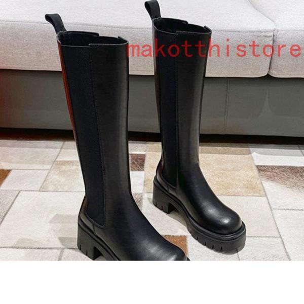 サイドゴアロングブーツロングブーツサイドゴア厚底ローヒールブーティ