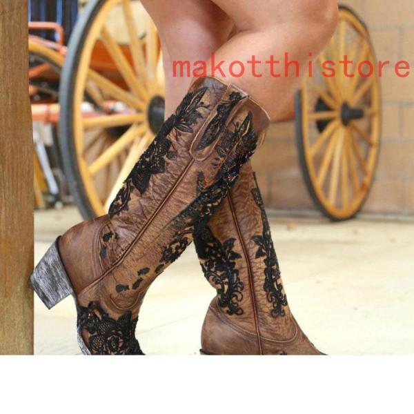 ウエスタンブーツレディース本革調ミドルブーツレディースブーツ