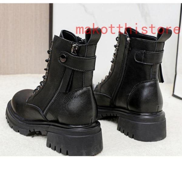 4.5cm 厚底 ショートブーツ 太ヒール 編み上げブーツ サイドジップ ハイヒール ブーティ レースアップ プラットフォーム 株式会社錦歩きやすい 軽い 防滑 黒
