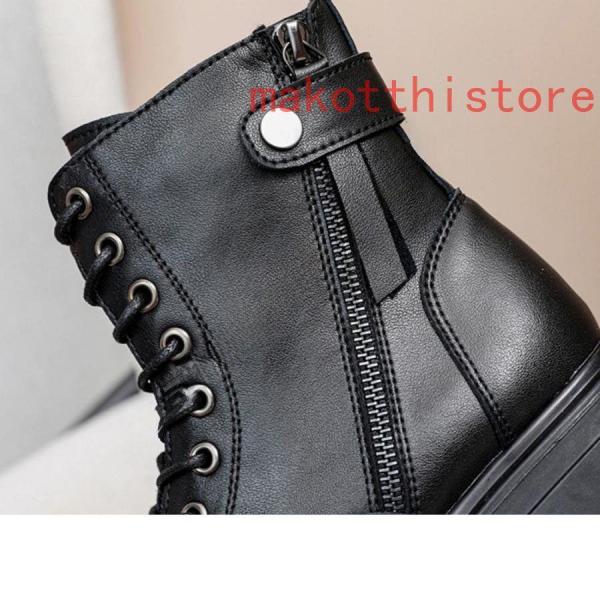 4.5cm 厚底 ショートブーツ 太ヒール 編み上げブーツ サイドジップ ハイヒール ブーティ レースアップ プラットフォーム 株式会社錦歩きやすい 軽い 防滑 黒