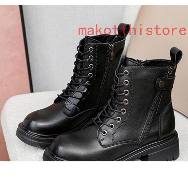 4.5cm 厚底 ショートブーツ 太ヒール 編み上げブーツ サイドジップ ハイヒール ブーティ レースアップ プラットフォーム 株式会社錦歩きやすい 軽い 防滑 黒