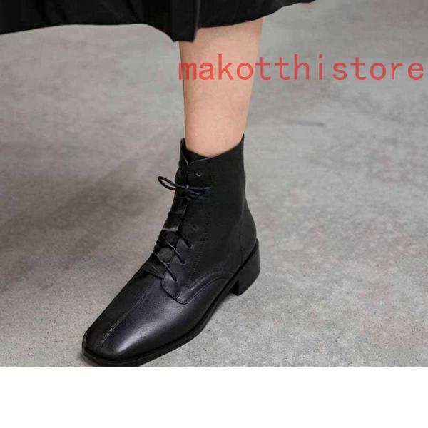 3.5CM 厚底 ショートブーツ 太ヒール 編み上げブーツ レースアップ 袴ブーツ 錦 卒業式 衣装 ブーツ ハイヒール レディース 黒 白 スクエアヒール 履きやすい