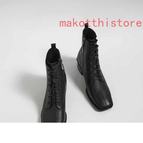3.5CM 厚底 ショートブーツ 太ヒール 編み上げブーツ レースアップ 袴ブーツ 錦 卒業式 衣装 ブーツ ハイヒール レディース 黒 白 スクエアヒール 履きやすい