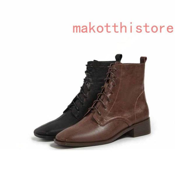 3.5CM 厚底 ショートブーツ 太ヒール 編み上げブーツ レースアップ 袴ブーツ 錦 卒業式 衣装 ブーツ ハイヒール レディース 黒 白 スクエアヒール 履きやすい