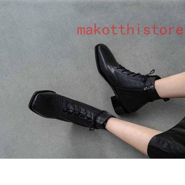 3.5CM 厚底 ショートブーツ 太ヒール 編み上げブーツ レースアップ 袴ブーツ 錦 卒業式 衣装 ブーツ ハイヒール レディース 黒 白 スクエアヒール 履きやすい