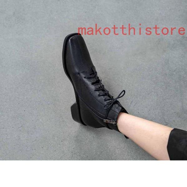 3.5CM 厚底 ショートブーツ 太ヒール 編み上げブーツ レースアップ 袴ブーツ 錦 卒業式 衣装 ブーツ ハイヒール レディース 黒 白 スクエアヒール 履きやすい