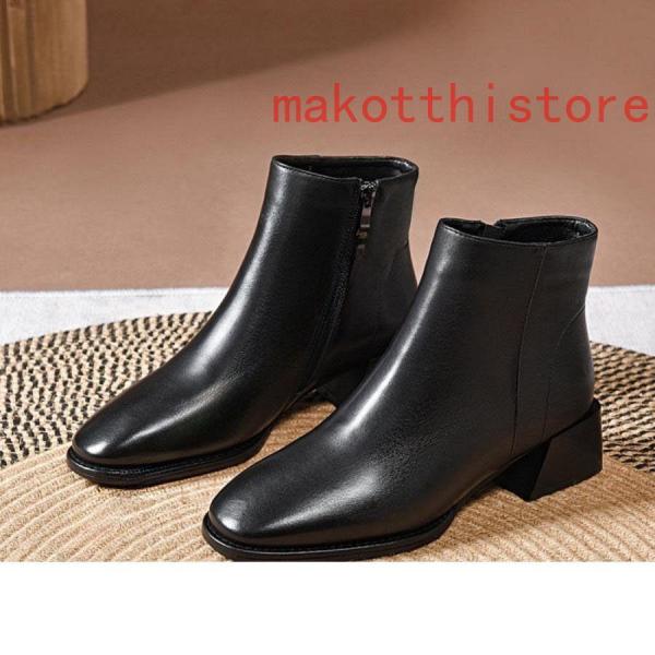 太ヒールショートブーツブーティーブーツアンクルブーツスクエアトゥ美脚3cmヒール脚長滑りにくいジッパー黒株式会社錦太ヒール履きやすいおしゃれ 太ヒールショートブーツブーティーブーツアンクルブーツスクエアトゥ