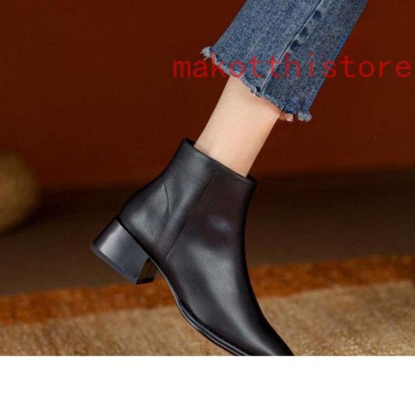太ヒールショートブーツブーティーブーツアンクルブーツスクエアトゥ美脚3cmヒール脚長滑りにくいジッパー黒株式会社錦太ヒール履きやすいおしゃれ 太ヒールショートブーツブーティーブーツアンクルブーツスクエアトゥ