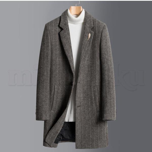 チェスターコート メンズ ロングコート ストライプ柄 ウール混紡 ス カジュアル 大きいサイズ 防寒 暖かい株式会社錦 ゆったり アウター 秋冬 おしゃれ チェスターコート メンズ ロングコート ストライプ柄 ウール混紡 ス