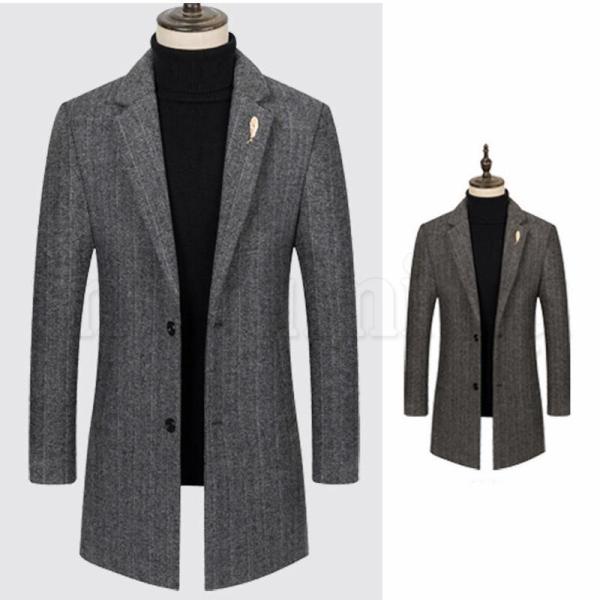 チェスターコート メンズ ロングコート ストライプ柄 ウール混紡 ス