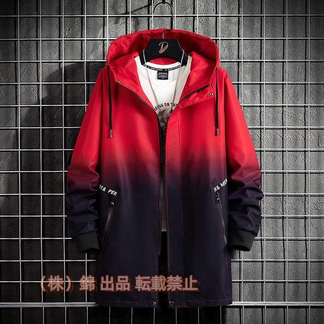 ベンチコート 春秋 ジャケット ロング丈 メンズ スプリングコート グラデーション バイカラー カジュアル 株式会社錦フード付き メンズコート 薄手