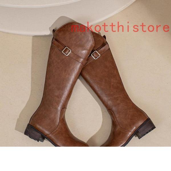 ロングブーツ 大きいサイズ 3L 25.0cm ベルトバックル ロングブーツ ジョッキーブーツ 歩きやすい ヒール4cm 黒 レディース靴 株式会社錦秋ブーツ コスプレ