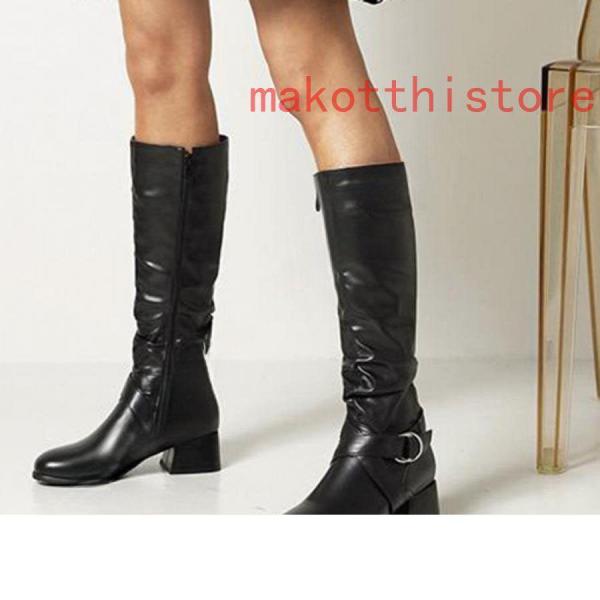 ジョッキーブーツストレートロングブーツキレイめローヒールサイド