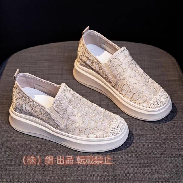 幅広 スニーカー 軽い 楽ちん 痛くない メッシュ 厚底 疲れにくい おしゃれ かわいい シューズ 靴 株式会社錦レディース スリッポン 厚底スニーカー