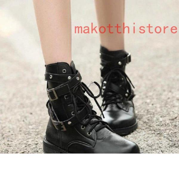 編みあげブーツミディアムブーツショートブーツ編み上げブーツ24.5