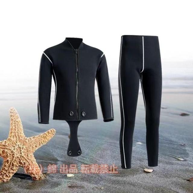 メンズウェットスーツ5mm 2ピースブラックウィンター水着ネオプレンウルトラストレッチフロントジップフルボディダイビングスーツダイビング用長袖サーマルウェ