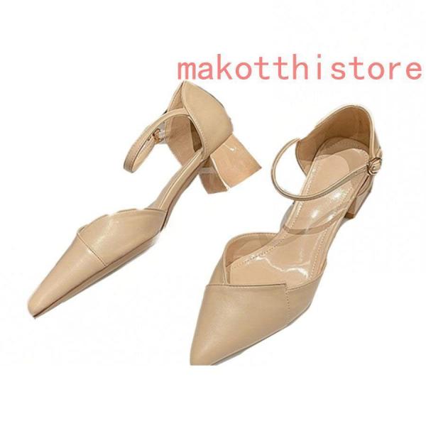 レディースヒールパンプスストラップアンクルストラップ付きローヒール