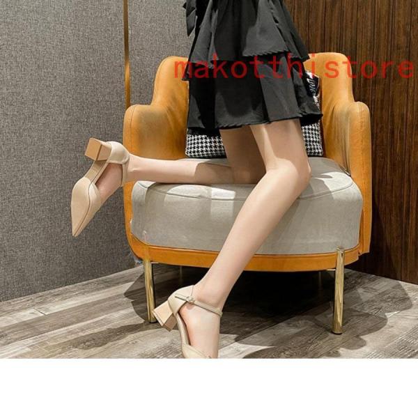 レディースヒールパンプスストラップアンクルストラップ付きローヒール