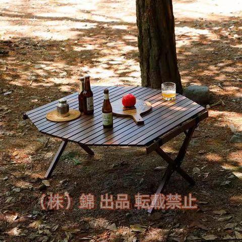 オクタゴン ウッドロールテーブル☆ダークブラウン☆八角型ウッド