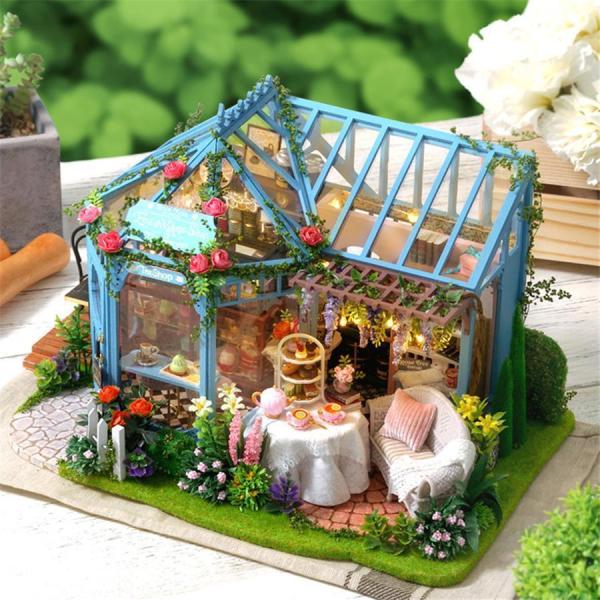 ドールハウス ミニチュア 手作りキット セット 薔薇庭園のあるティーハウス/ケーキ 紅茶 お花 フラワー 花屋 ビニールハウス株式会社錦 カフェ イギリス