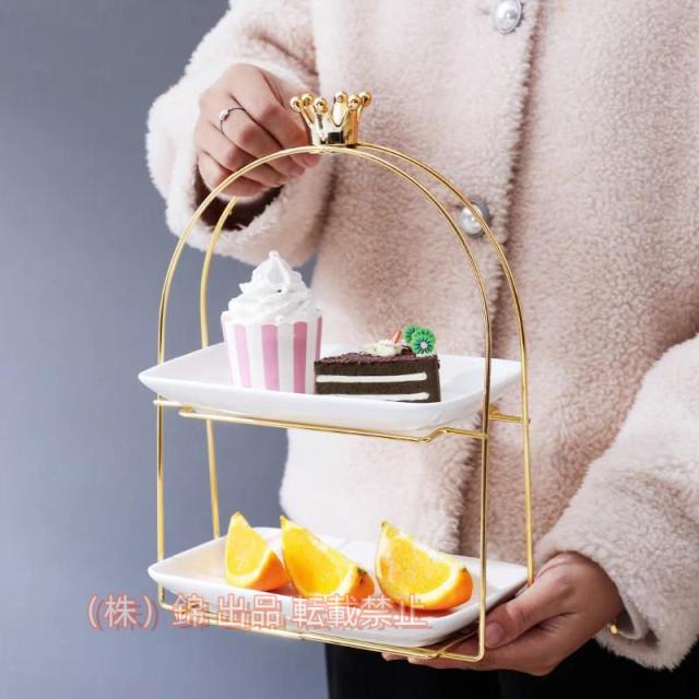 ケーキスタンド 2段 小 陶器製 アフタヌーンティーセット ケーキトレー