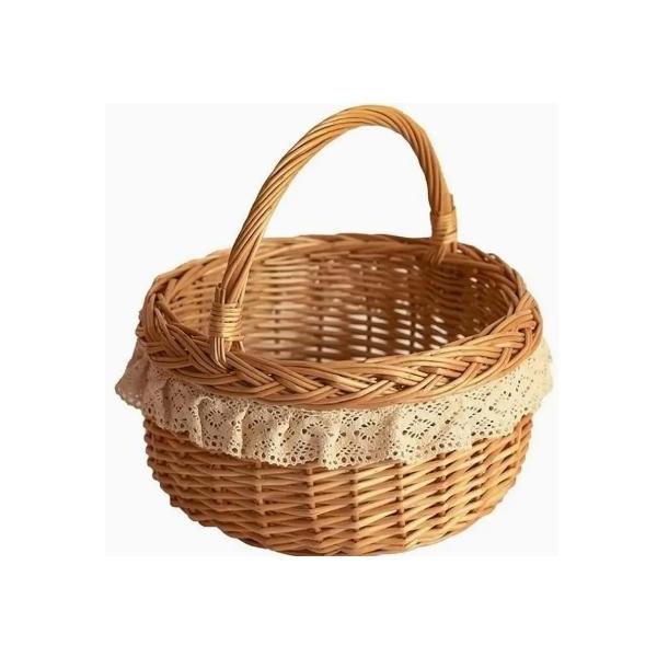 竹製ピクニックバスケット 晒竹ピクニックバスケット（白竹）中（蝶番付）