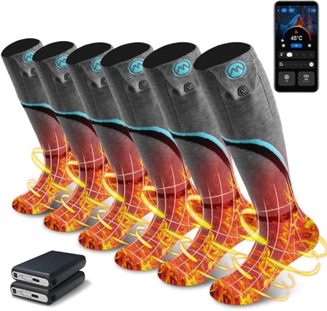 電熱ソックス アプリ45-75℃温度調節 つま先発熱対応 2個8000mAhバッテリー 6段階タイミング 洗濯可能 日本語説明書付き(3足入り)