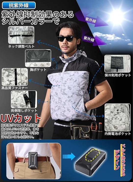 [Daonaca] 作業服 【42V超高出力 40500mAh大容量】 ファン付きベスト ファンバッテリーセット 25H連続稼動 2つ駆動モード 7段階風量調節 ファン付き作業服 100%ポリエステ 男女兼用 熱中症対策 [日本国内ブランド正規品]_4