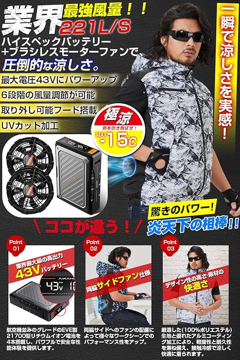 Xinpeke] 空調作業服 【2025年革新モデル 43V超高電圧】 ファン付き