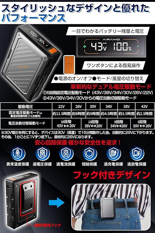 Xinpeke] 空調作業服 半袖 【2025夏の超爆風 43V業界最強電圧】 ファン