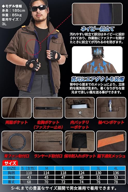 Xinpeke] 空調作業服 半袖 【2025夏の超爆風 43V業界最強電圧】 ファン