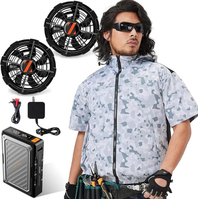 [Xinpeke] 空調作業服 半袖 【2025夏の超爆風 43V業界最強電圧】 ファン付き作業着 ファン＆バッテリーセット EVE製高性能21700型電池/日本製ブラシレスモーター 6段階風速 急速充電 遮熱性 男女兼用 猛暑対策