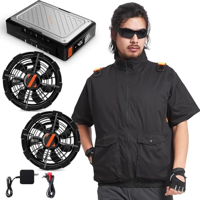 [Xinpeke] 空調作業服 半袖 【2025夏の超爆風 43V業界最強電圧】 ファン付き作業着 ファン＆バッテリーセット EVE製高性能21700型電池/日本製ブラシレスモーター 6段階風速 急速充電 遮熱性 男女兼用 猛暑対策