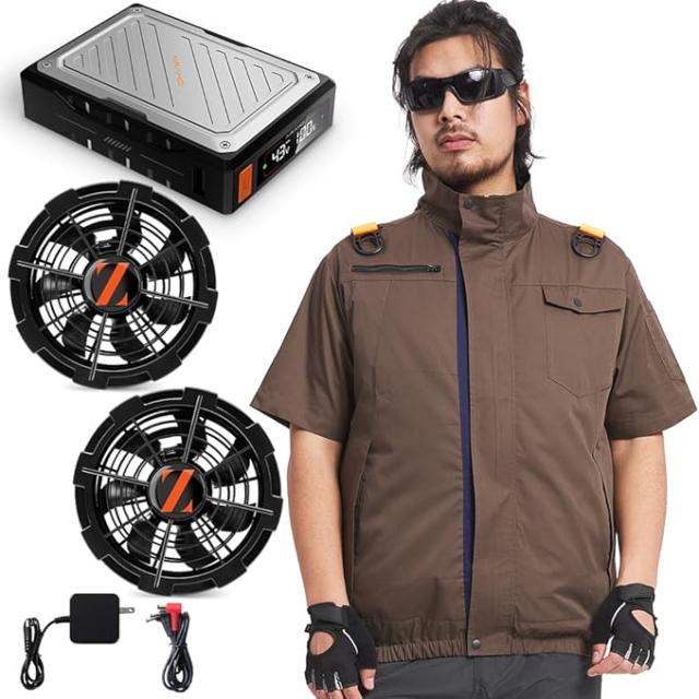 [Xinpeke] 空調作業服 半袖 【2025夏の超爆風 43V業界最強電圧】 ファン付き作業着 ファン＆バッテリーセット EVE製高性能21700型電池/日本製ブラシレスモーター 6段階風速 急速充電 遮熱性 男女兼用 猛暑対策