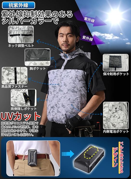 Daonaca] 作業服 半袖 【42V超高出力 40500mAhバッテリー】 ファン付き
