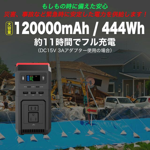 大容量 ポータブル電源 120,000mAh コンセント可能 ポータブルバッテリー 防災 電源 蓄電池 発電機 防災グッズ 災害対策 停電 電源 非常用バッテリー 非常用電源 家庭用蓄電池 日本国内規格 防災グッズ 非常用電源 正弦波 電動工具 アウトドア キャンプ 災害 電気毛布