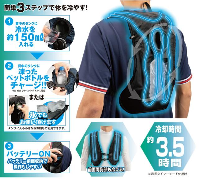 2023年 最新 冷たい水が体中をかけめぐる快感 アイスマンベスト水冷服 ICM2-BLV-SET バッテリーセット ブラック ICE MAN アイスベスト クールベスト 暑さ対策 クールベスト 冷感 冷却 ひんやり ベスト 熱中 症 対策 服 夏 夏 クール 涼感 クールウェア