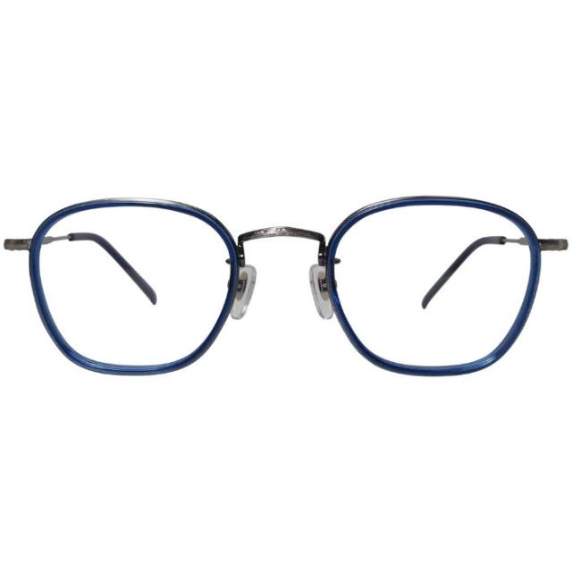 越前國甚六作 メガネフレーム コンビ ウェリントン ブルー アンティーク シルバー メンズ ブランド 鯖江 眼鏡 日本製 EZ 035 4 49 度付き サングラス 老眼鏡 越前國甚六作 メガネフレーム コンビ ウェリントン ブルー