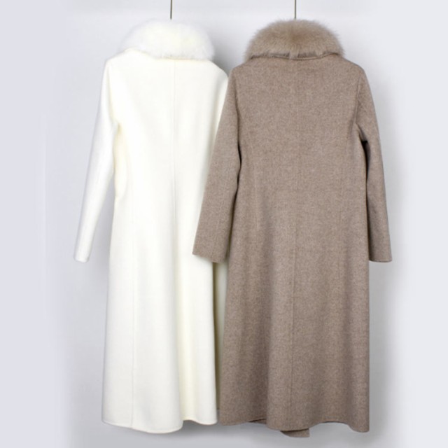 ウール100％ ウールコート ロング カシミヤコート カシミアコート レディース フォックス ファー ファーコート アウター ロングコート ウール カシミヤ フォックス 衿付き 取り外し可能 高級感 ウールコート フォックス ファー_2